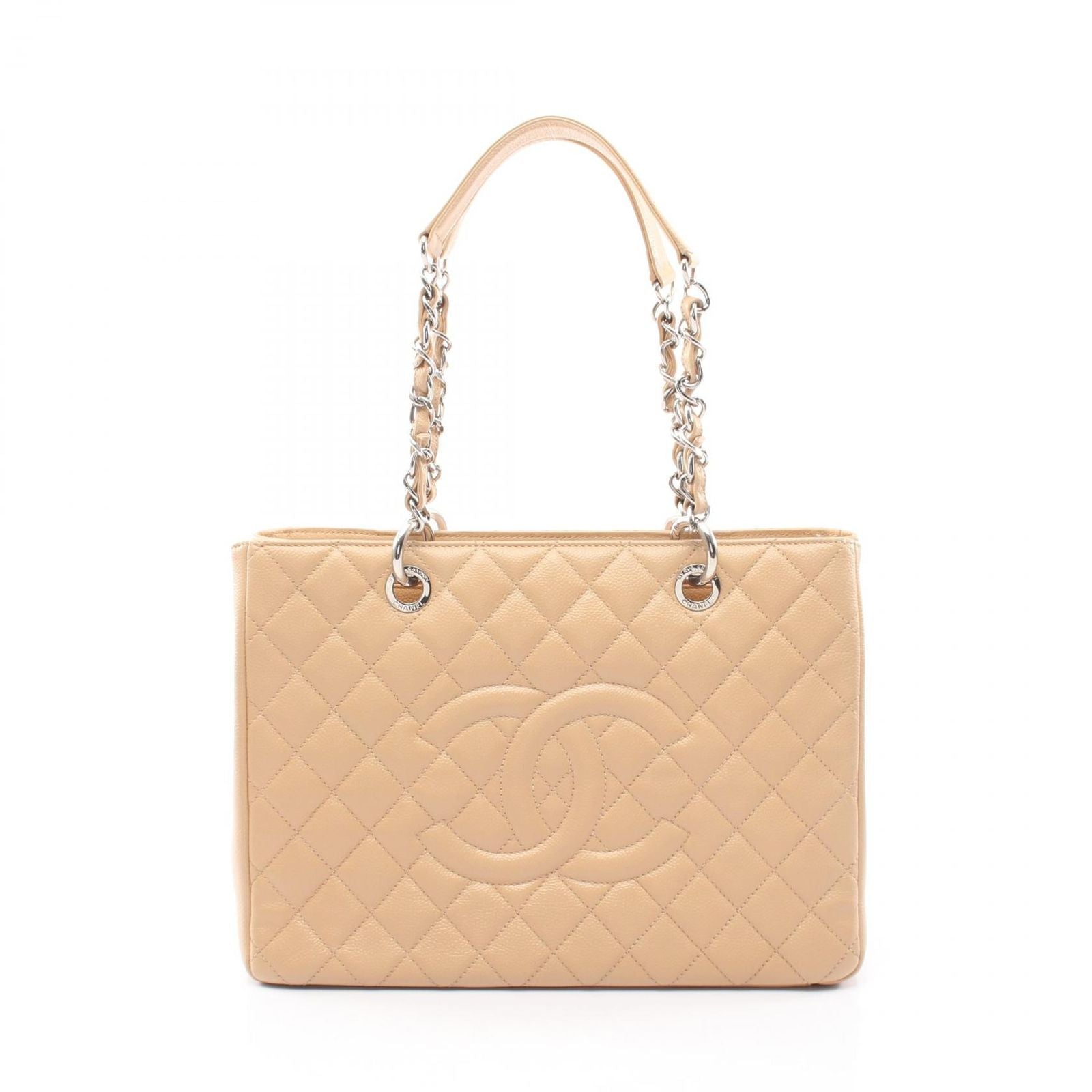 Chanel Tote Quilted Grand Shopping GST Beige Caviar Leather Chain