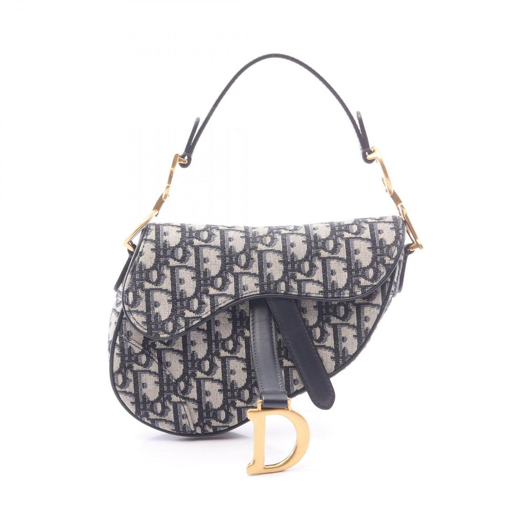 Dior Saddle Bag Mini Oblique Jacquard Ivory Navy Canvas Leather