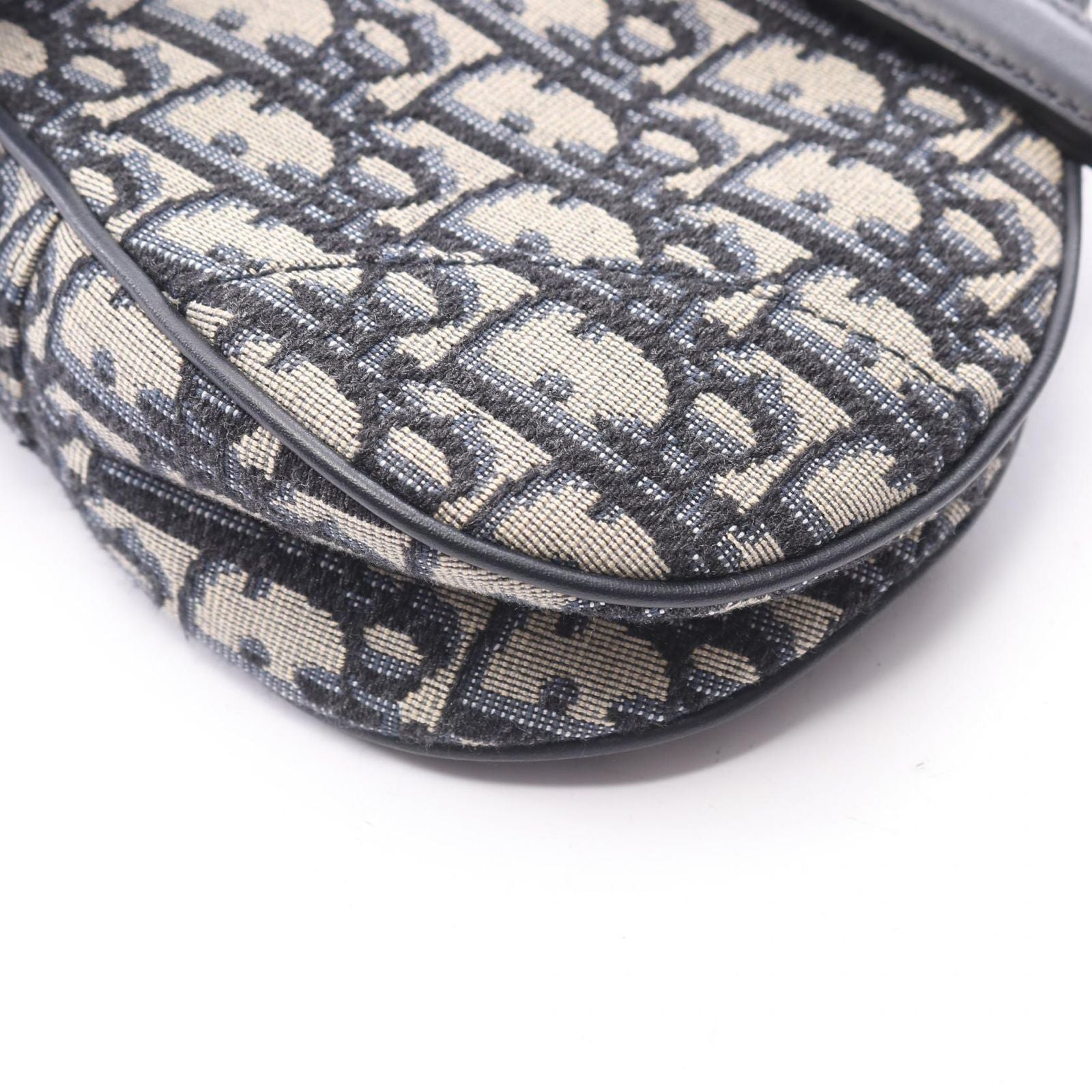 Dior Saddle Bag Mini Oblique Jacquard Ivory Navy Canvas Leather — view 7