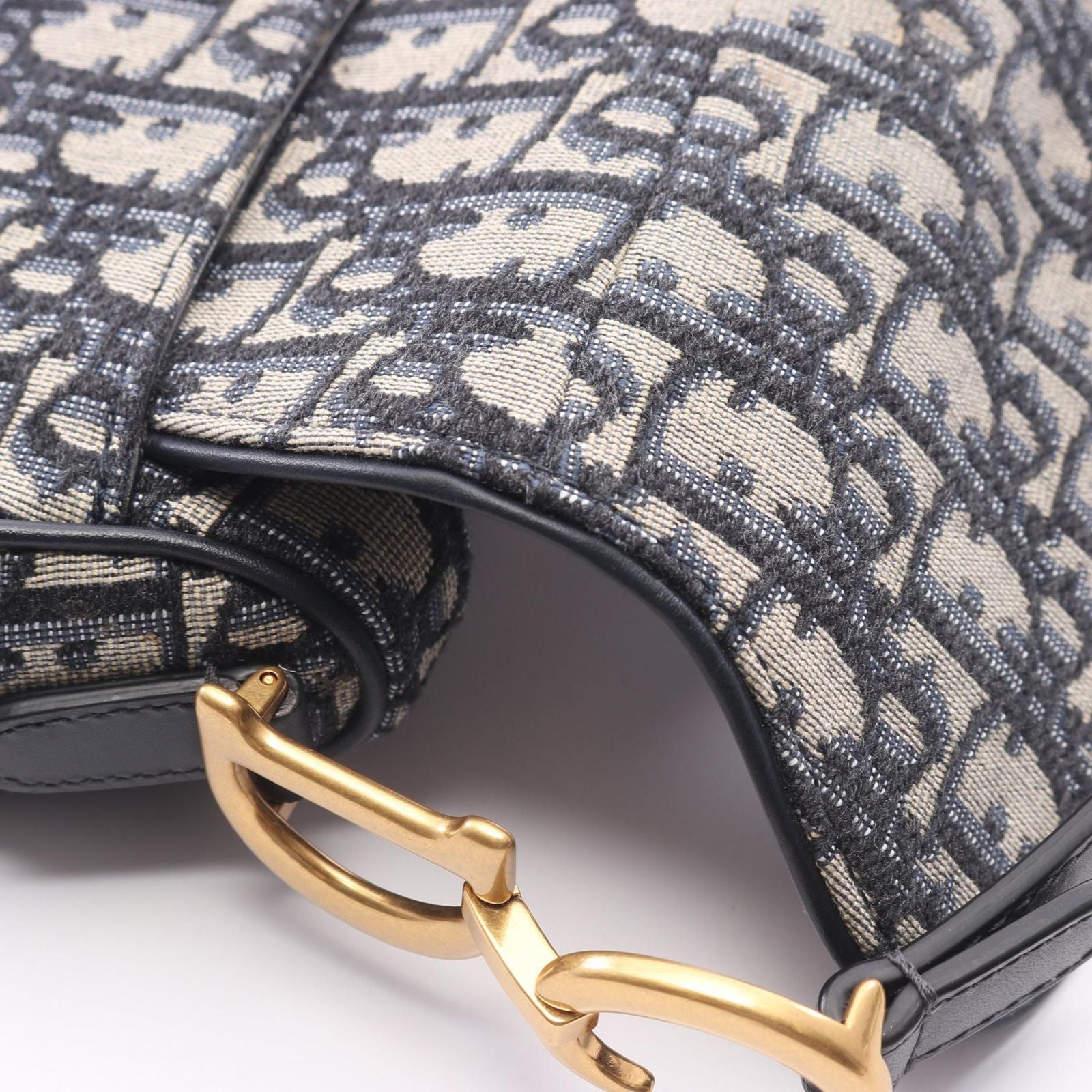 Dior Saddle Bag Mini Oblique Jacquard Ivory Navy Canvas Leather — view 6