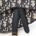 Dior Saddle Bag Mini Oblique Jacquard 2-Way Ivory Navy Canvas Leather — view 5