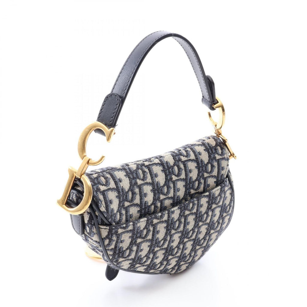 Dior Saddle Bag Mini Oblique Jacquard 2-Way Ivory Navy Canvas Leather — view 2