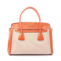 Prada Tote Beige Orange Canvas Saffiano Leather