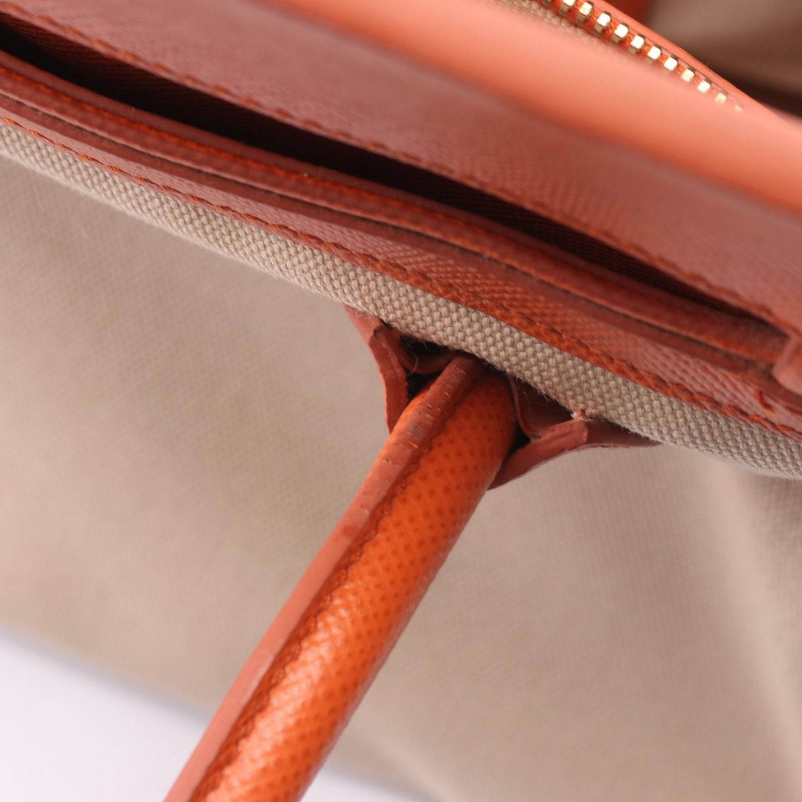 Prada Tote Beige Orange Canvas Saffiano Leather — view 6