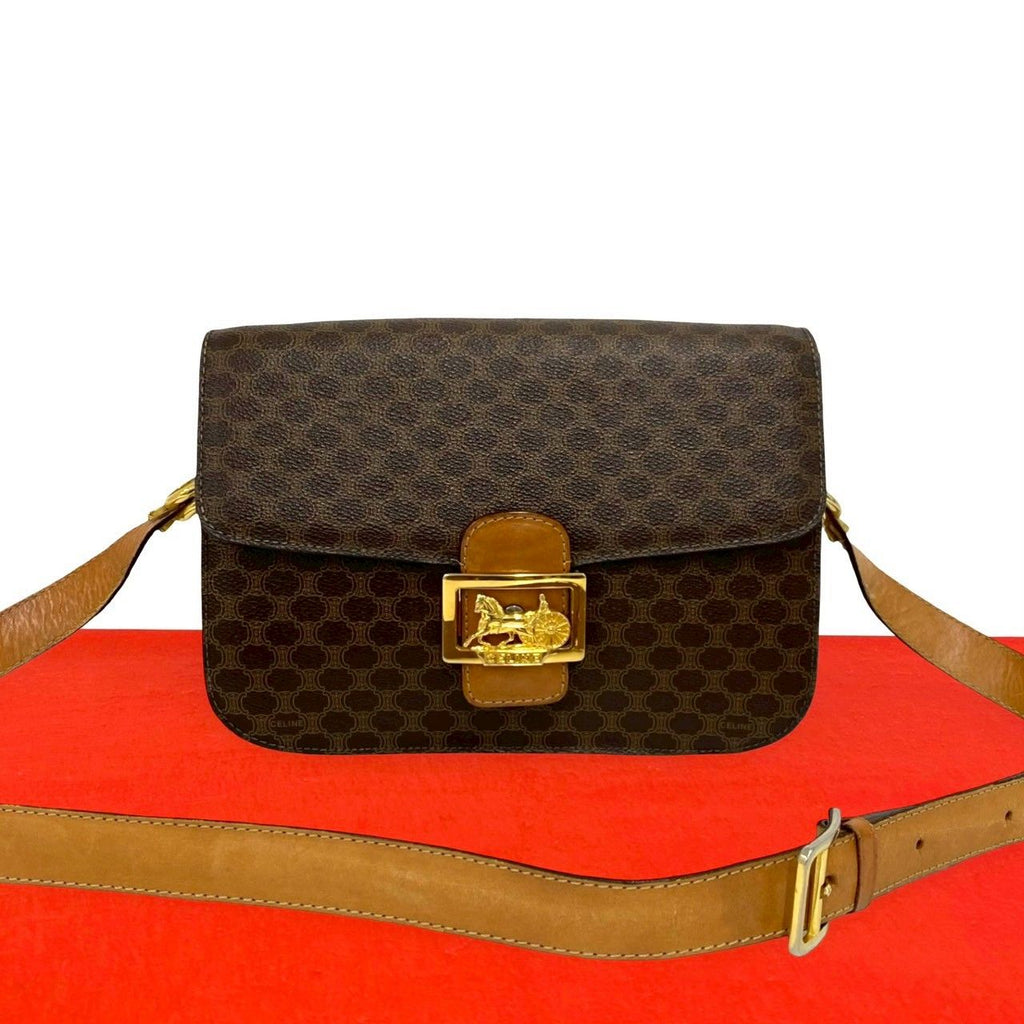 Celine Vintage Carriage Macadam Blason Triomphe Pattern Logo Leather Shoulder