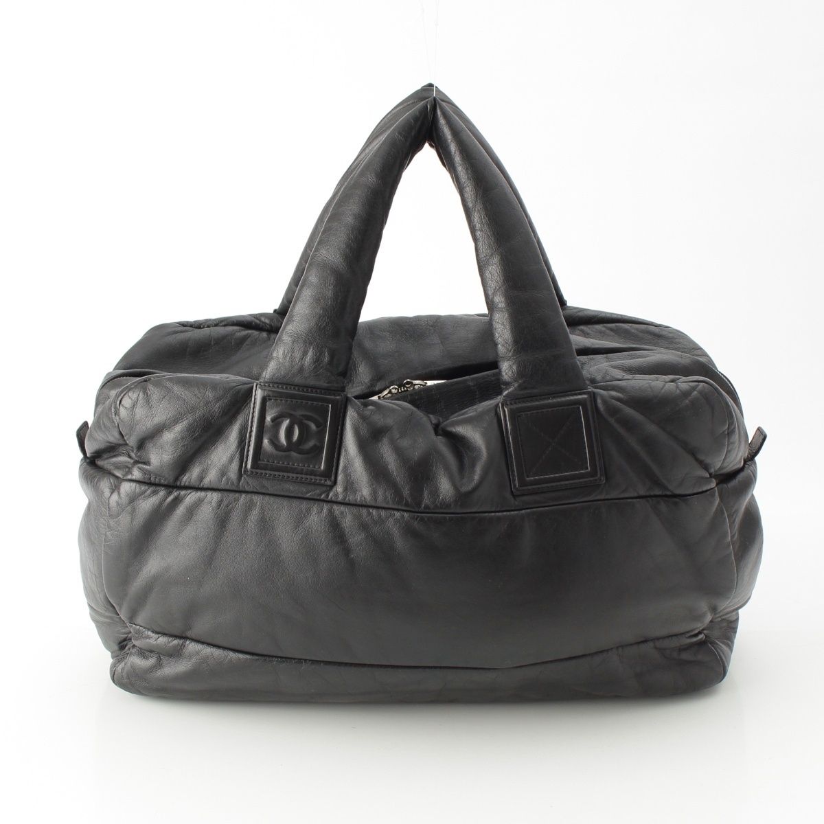 Chanel Leather CC Logo Handbag Boston Black — view 4