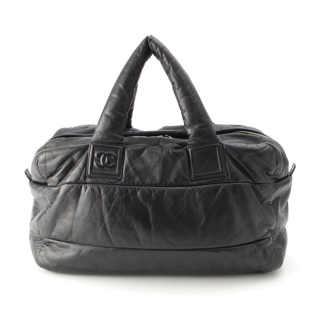 Chanel Leather CC Logo Handbag Boston Black