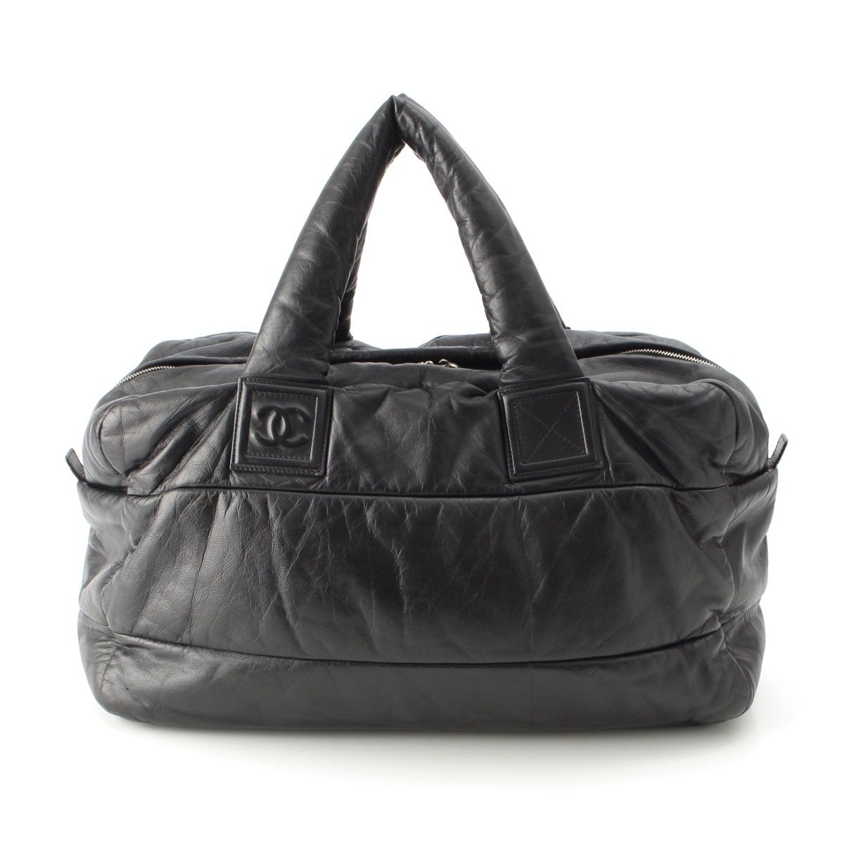 Chanel Leather CC Logo Handbag Boston Black