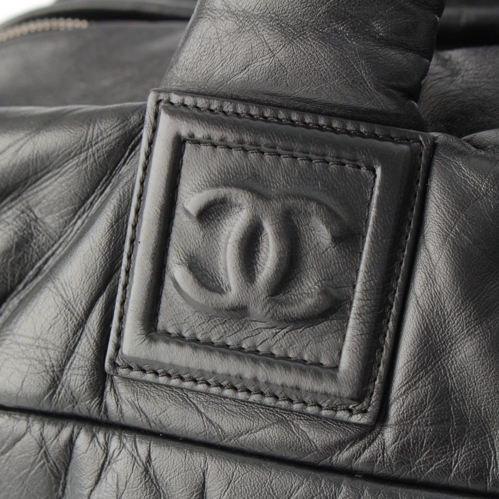 Chanel Leather CC Logo Handbag Boston Black — view 8