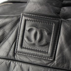 Chanel Leather CC Logo Handbag Boston Black — view 8