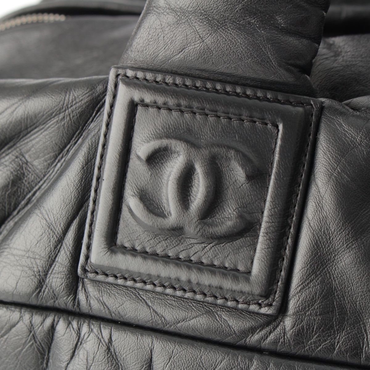 Chanel Leather CC Logo Handbag Boston Black — view 8