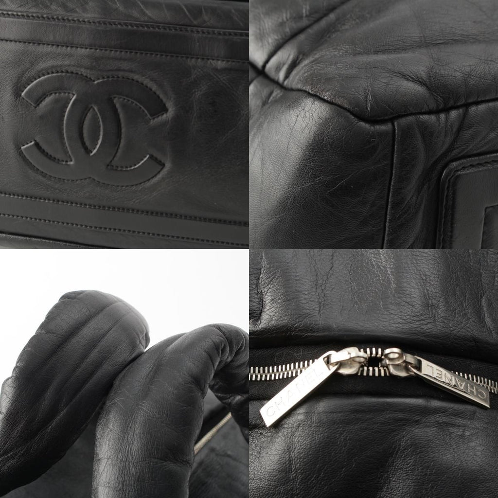 Chanel Leather CC Logo Handbag Boston Black — view 9