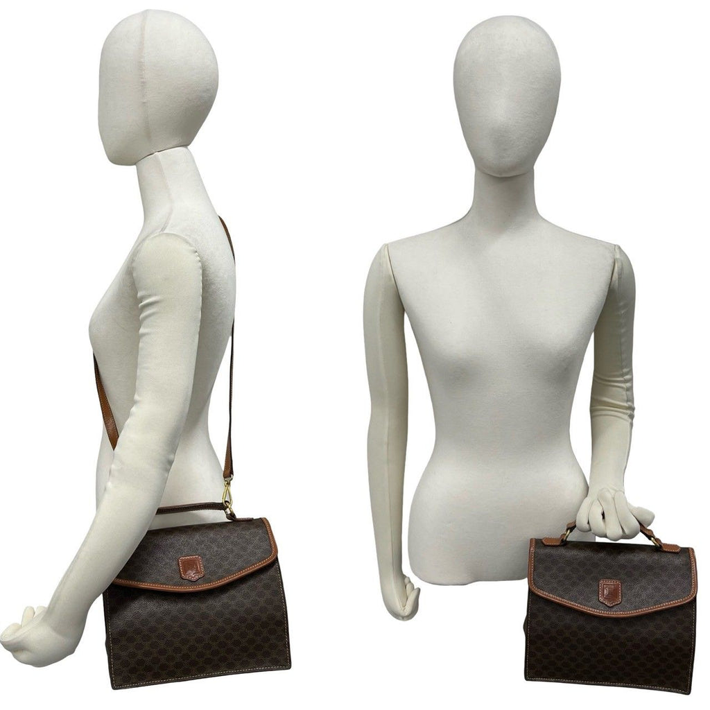 Celine Macadam Blason Triomphe Pattern Leather 2-Way Shoulder Bag Brown — view 2