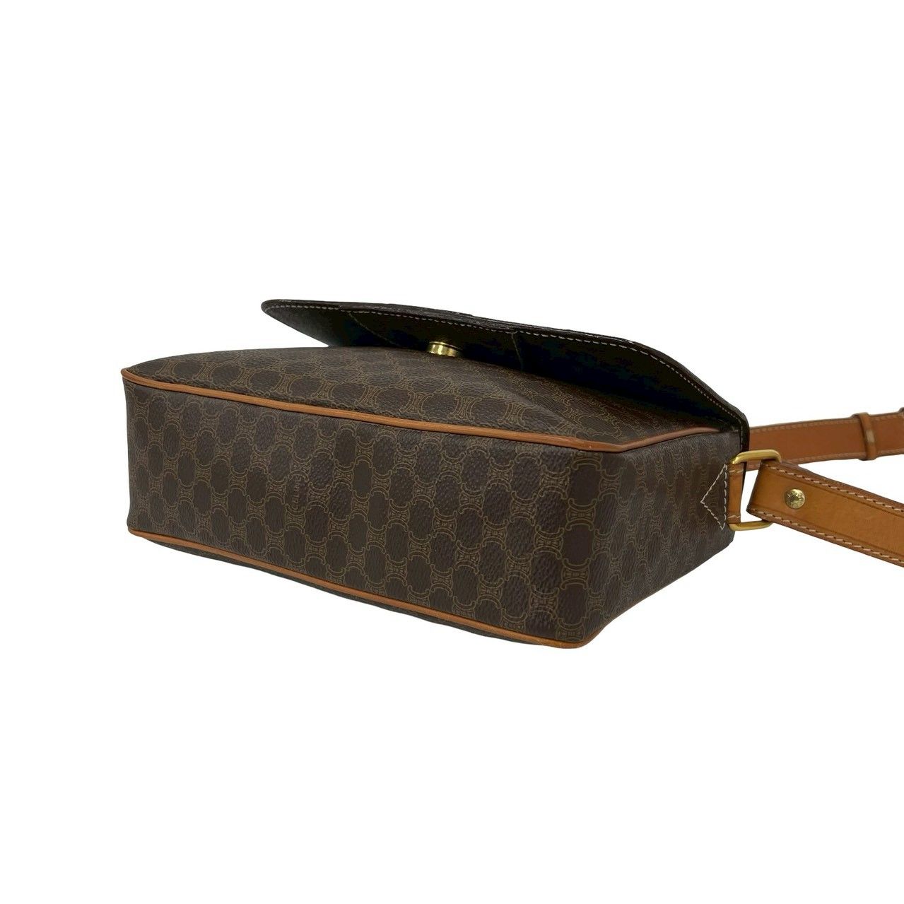 Celine Macadam Blason Triomphe Pattern Circle Logo Leather Shoulder Bag Brown — view 8