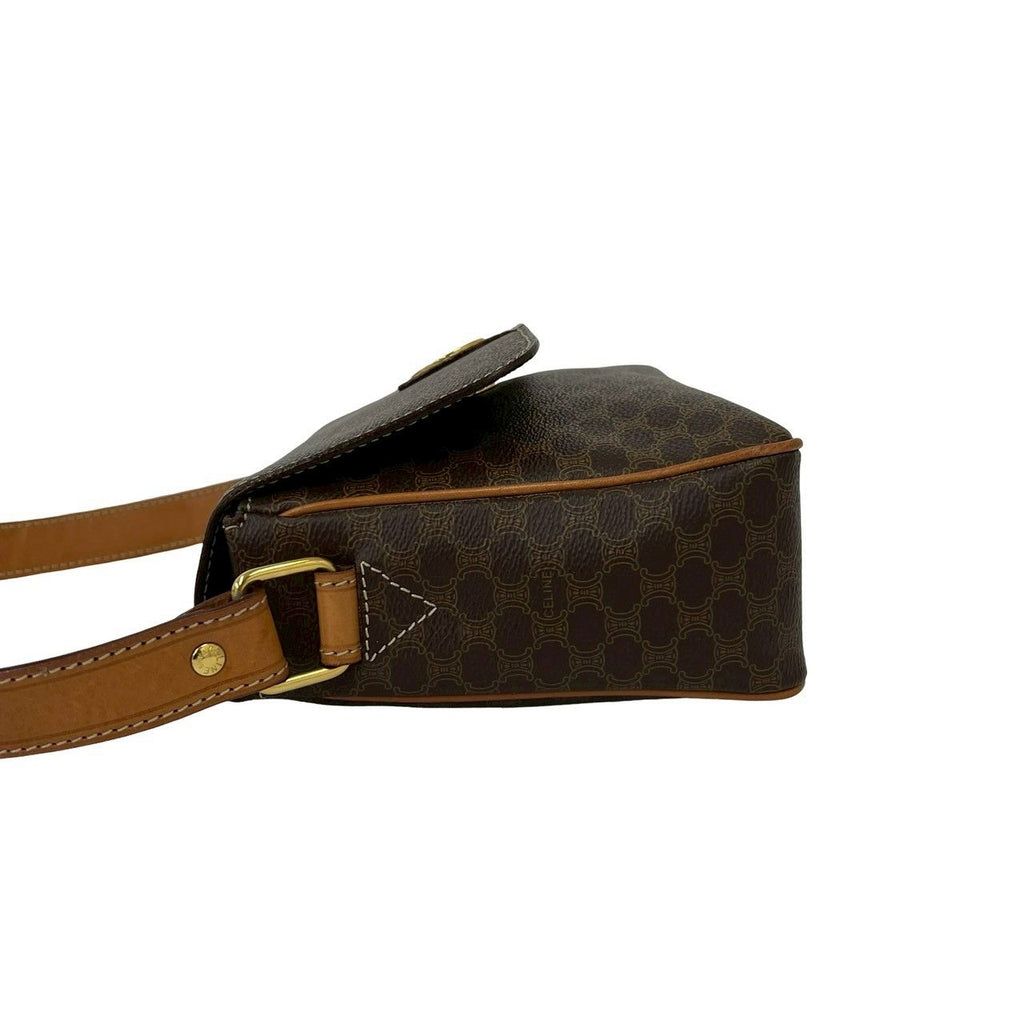 Celine Macadam Blason Triomphe Pattern Circle Logo Leather Shoulder Bag Brown — view 5