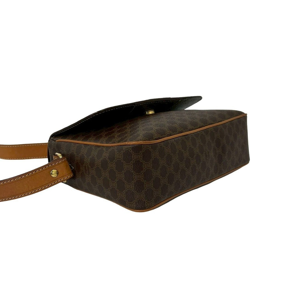 Celine Macadam Blason Triomphe Pattern Circle Logo Leather Shoulder Bag Brown — view 7
