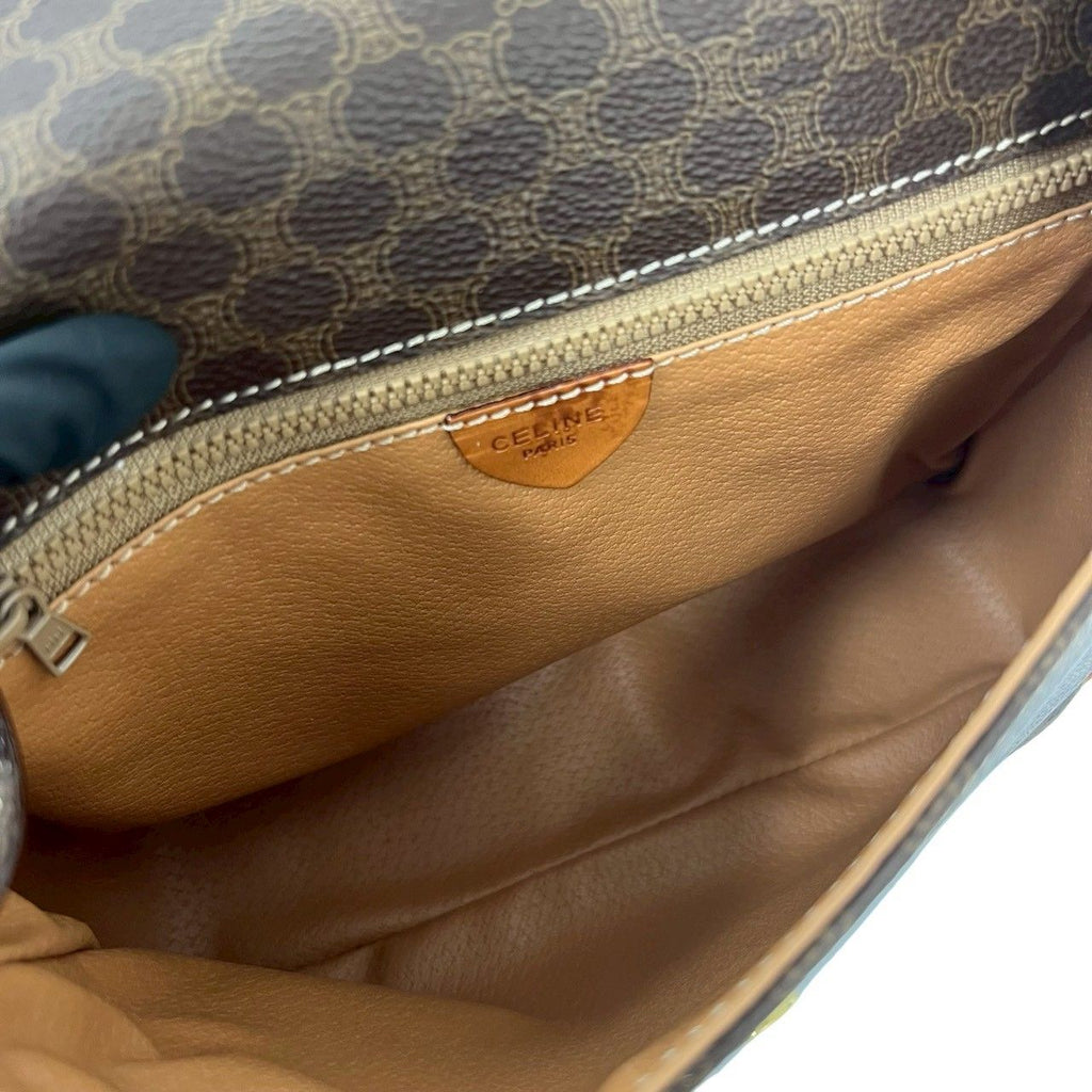 Celine Macadam Blason Triomphe Pattern Circle Logo Leather Shoulder Bag Brown — view 9