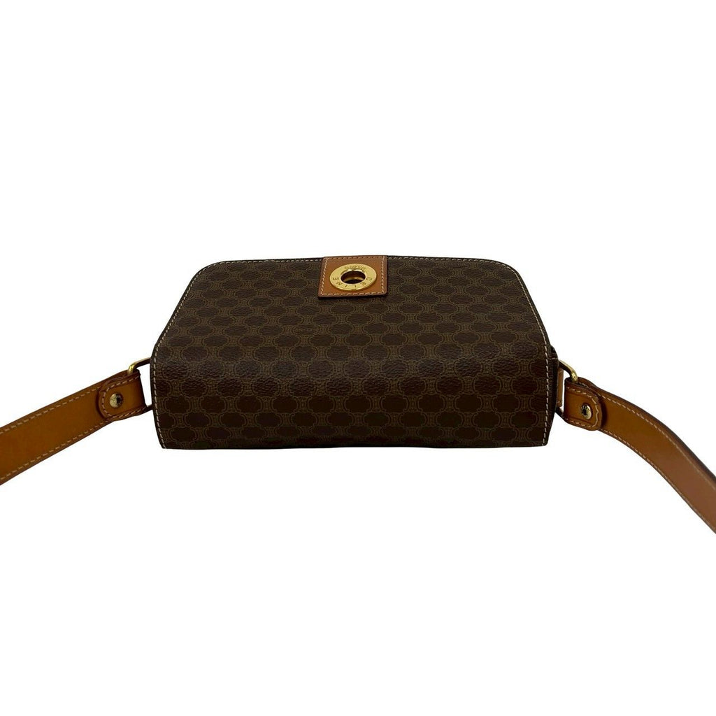 Celine Macadam Blason Triomphe Pattern Circle Logo Leather Shoulder Bag Brown — view 4