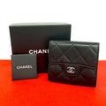 Chanel Quilted CC Logo Lambskin Leather Trifold Wallet Black