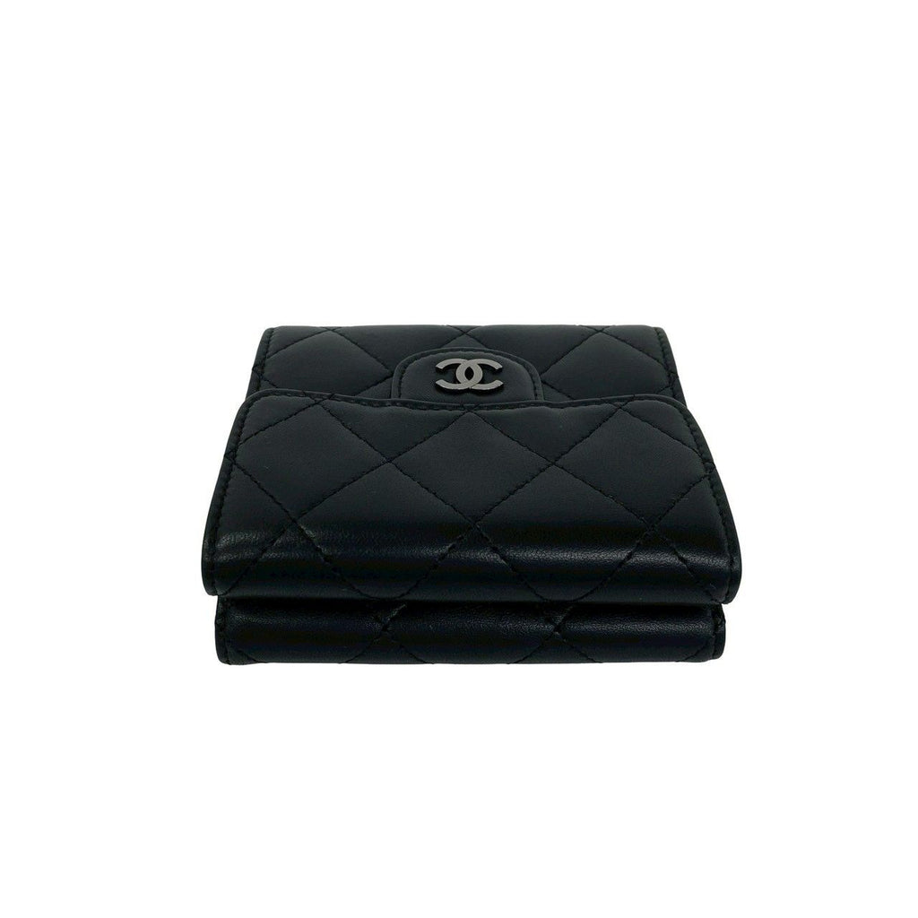 Chanel Quilted CC Logo Lambskin Leather Trifold Wallet Black — view 3
