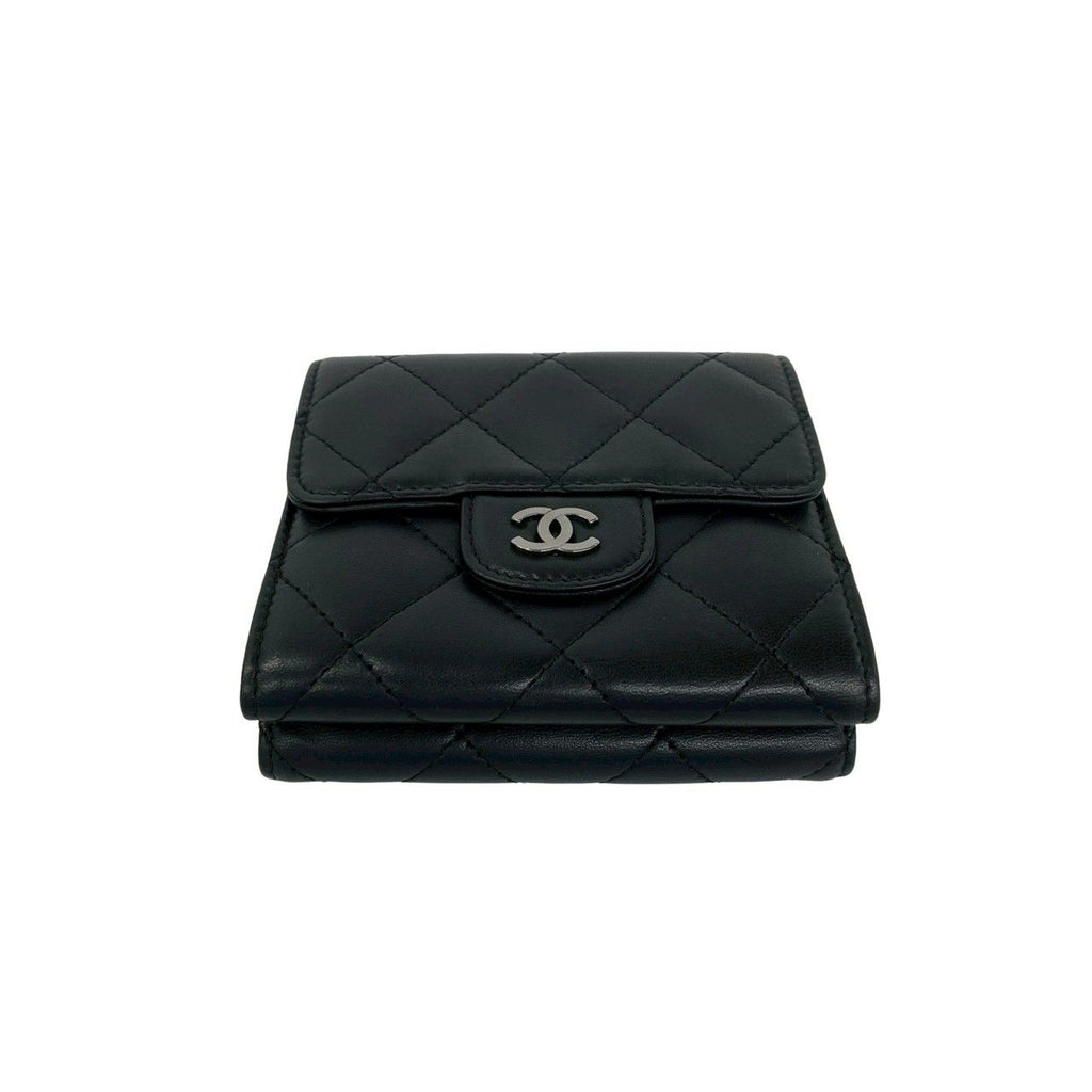 Chanel Quilted CC Logo Lambskin Leather Trifold Wallet Black — view 6