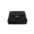Chanel Quilted CC Logo Lambskin Leather Trifold Wallet Black — view 6