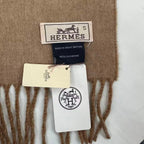 Hermes Scarf Recto Verso Cashmere Embroidery Logo Brown — view 7