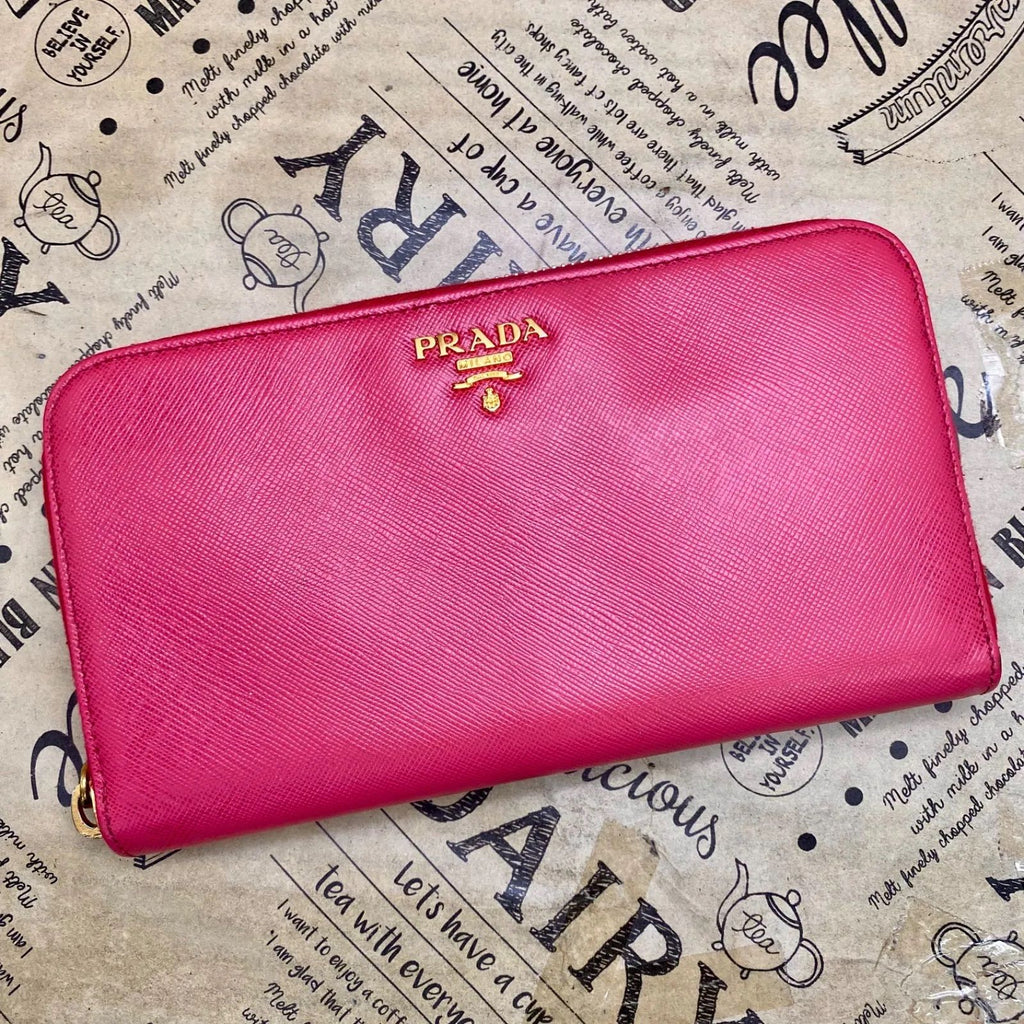 Prada Wallet Saffiano Pink Round Card Coin Billfold — view 3