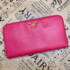 Prada Wallet Saffiano Pink Round Card Coin Billfold — view 3