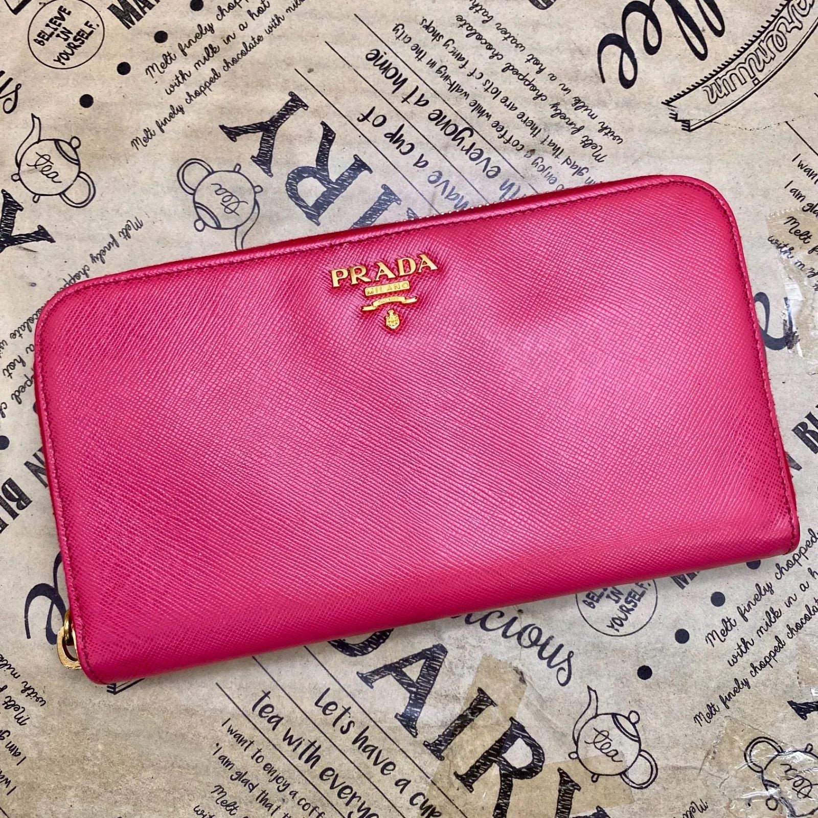 Prada Wallet Saffiano Pink Round Card Coin Billfold — view 3