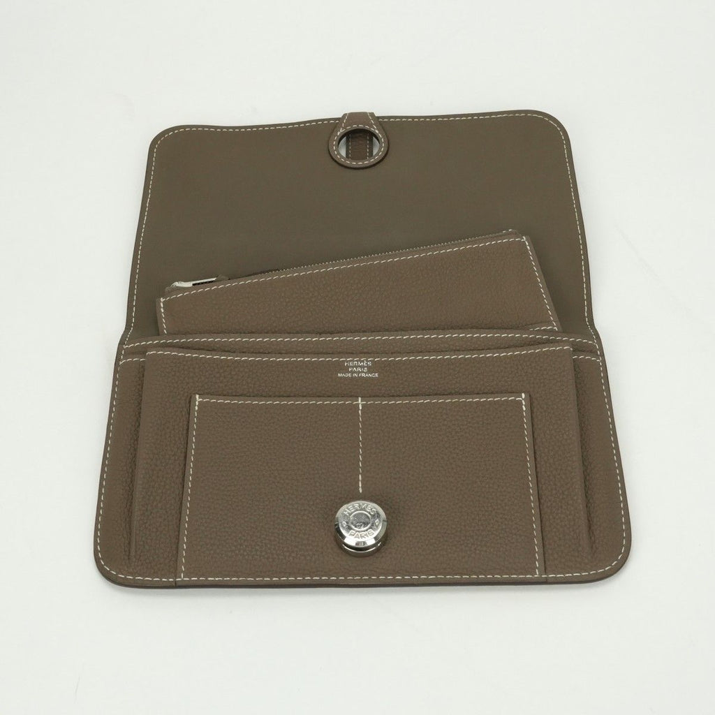 Hermes Dogon GM Duo Wallet Taurillon Clemence Etoupe Gray Silver — view 5