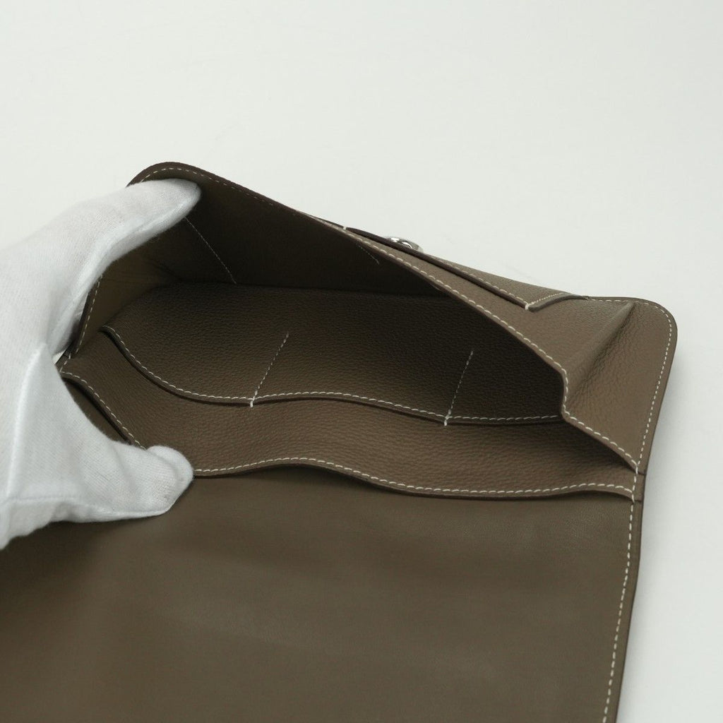 Hermes Dogon GM Duo Wallet Taurillon Clemence Etoupe Gray Silver — view 6