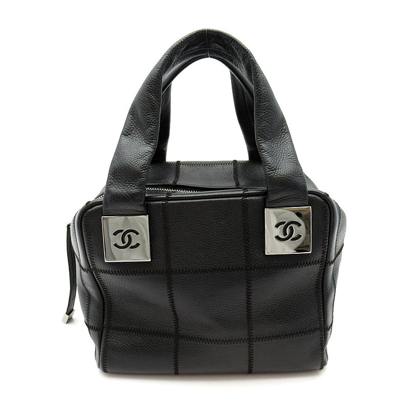 Chanel Choco Bar Line Mini Boston Bag Soft Caviar Leather Black