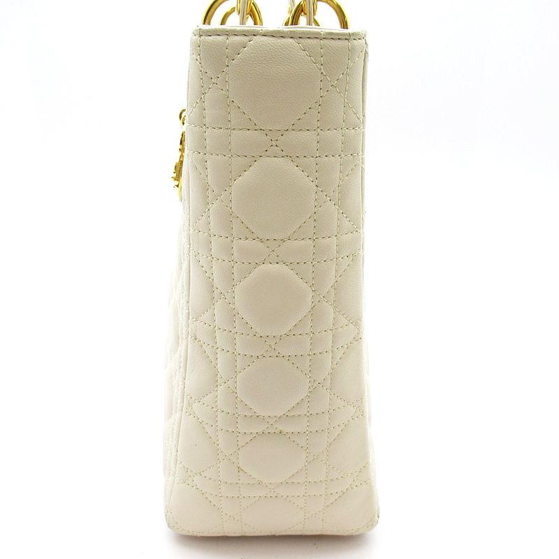 Dior Lady Dior Large Lambskin Shoulder Bag Ivory — view 3
