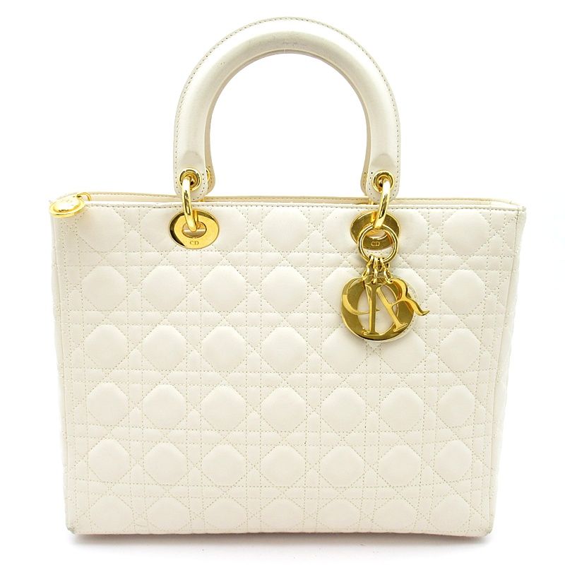 Dior Lady Dior Large Lambskin Shoulder Bag Ivory