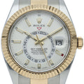 Rolex Sky Dweller Watch Oyster Box 18k Yellow Gold SS White Polished
