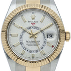 Rolex Sky Dweller Watch Oyster Box 18k Yellow Gold SS White Polished