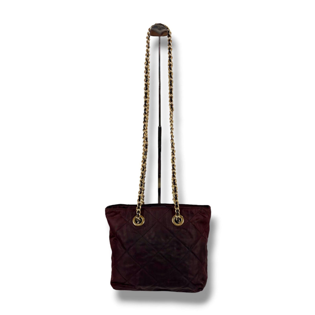 Prada Quilted Triangle Logo Chain Shoulder Bag Purple Brown — view 4
