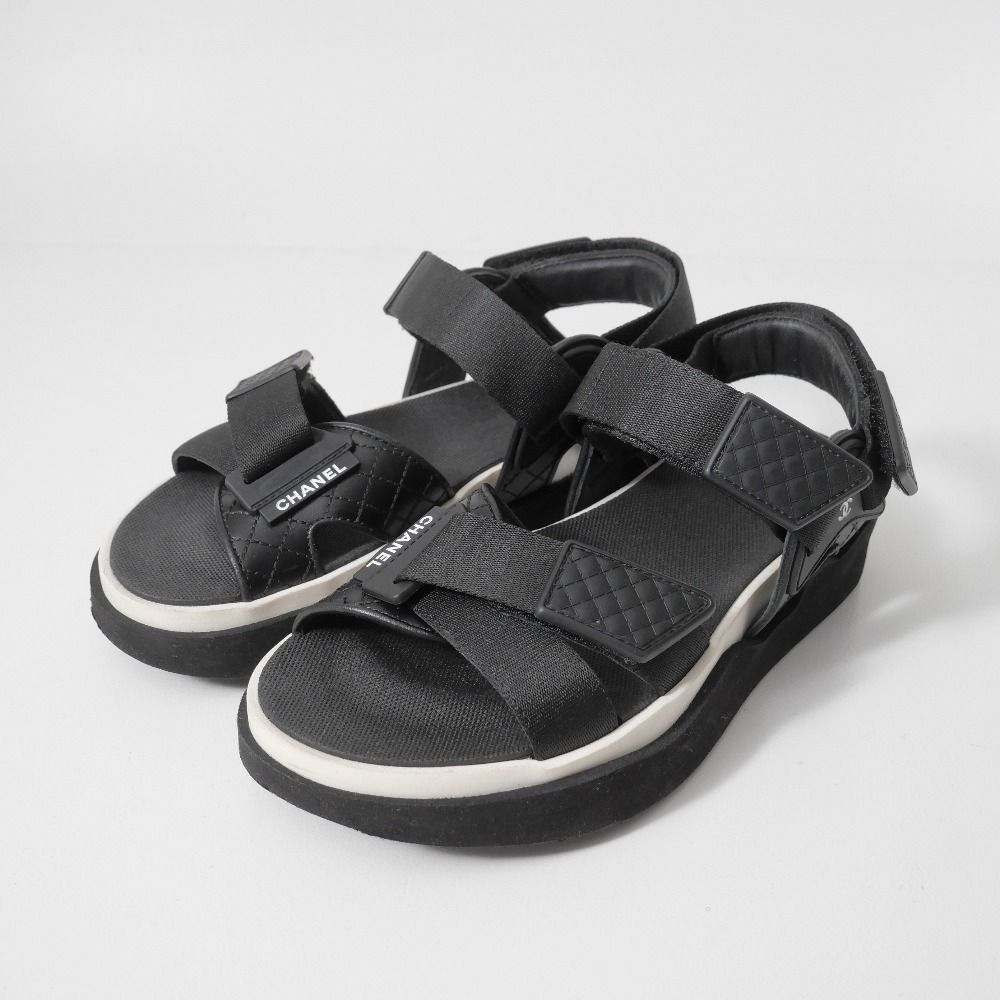 Chanel Sandals 36 CC Logo Quilted Sports Shoes