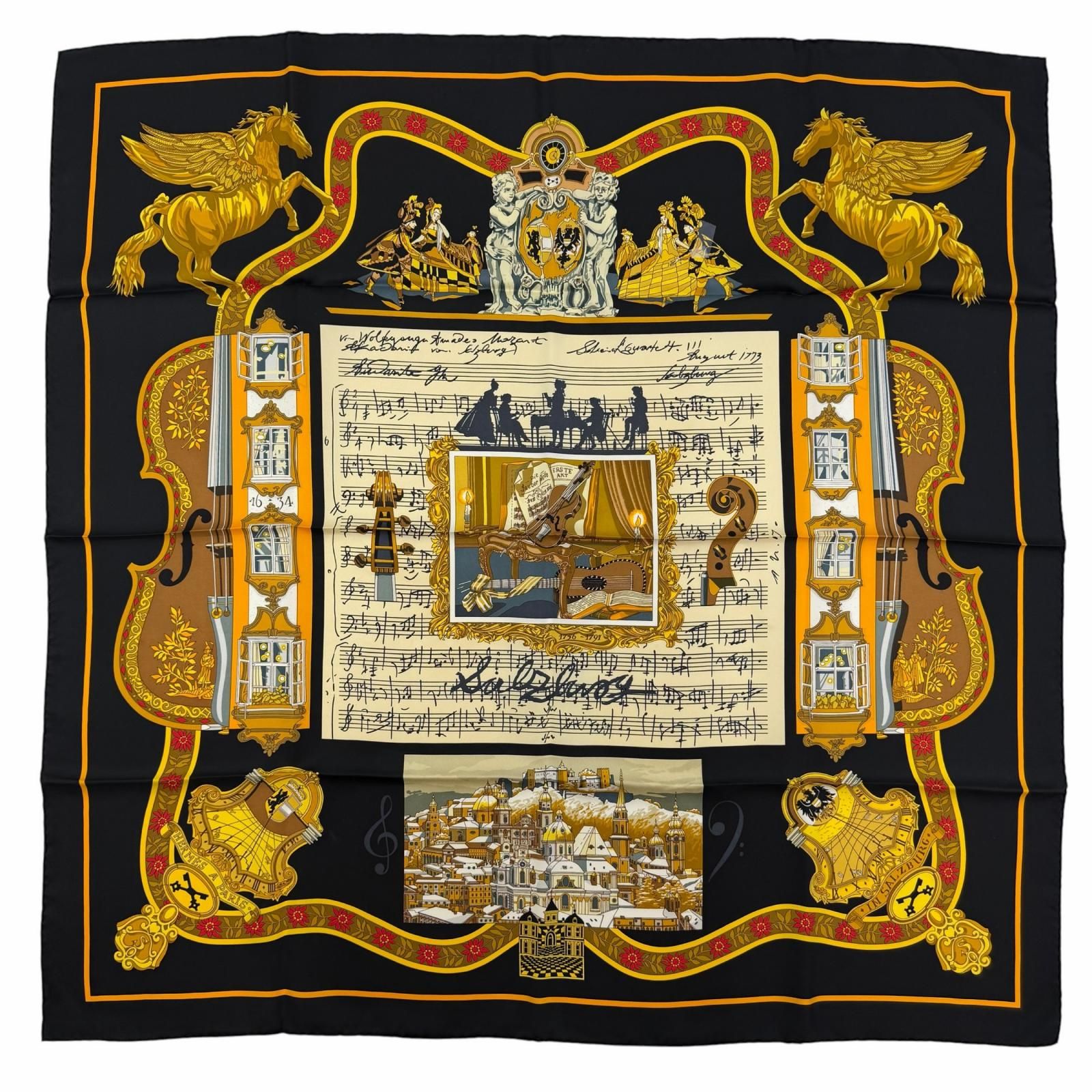 Hermes Carre 90 in Salzburg Silk 100% Scarf Black