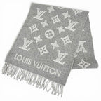 Louis Vuitton Scarf Monogram Shadow Wool Cashmere Large Shawl Gray