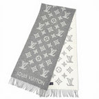 Louis Vuitton Scarf Monogram Shadow Wool Cashmere Large Shawl Gray — view 3