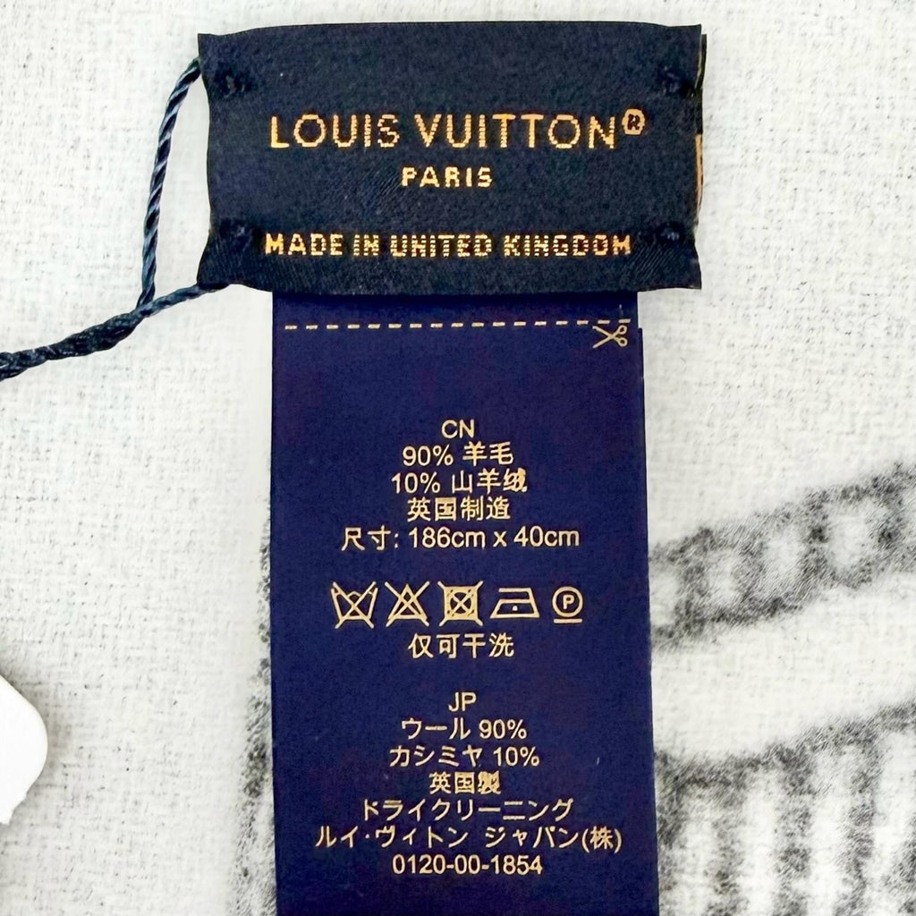 Louis Vuitton Scarf Monogram Shadow Wool Cashmere Large Shawl Gray — view 7