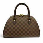 Louis Vuitton Riviera Damier Canvas Leather Handbag Brown Gold