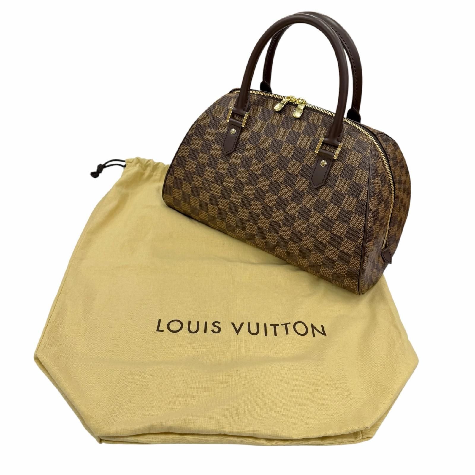 Louis Vuitton Riviera Damier Canvas Leather Handbag Brown Gold — view 2