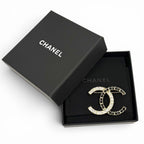 Chanel CC Logo Rhinestone Leather Chain Brooch Gold Black — view 2
