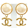 Chanel Vintage CC Logo Faux Pearl Swing Earrings Gold