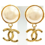 Chanel Vintage CC Logo Faux Pearl Swing Earrings Gold