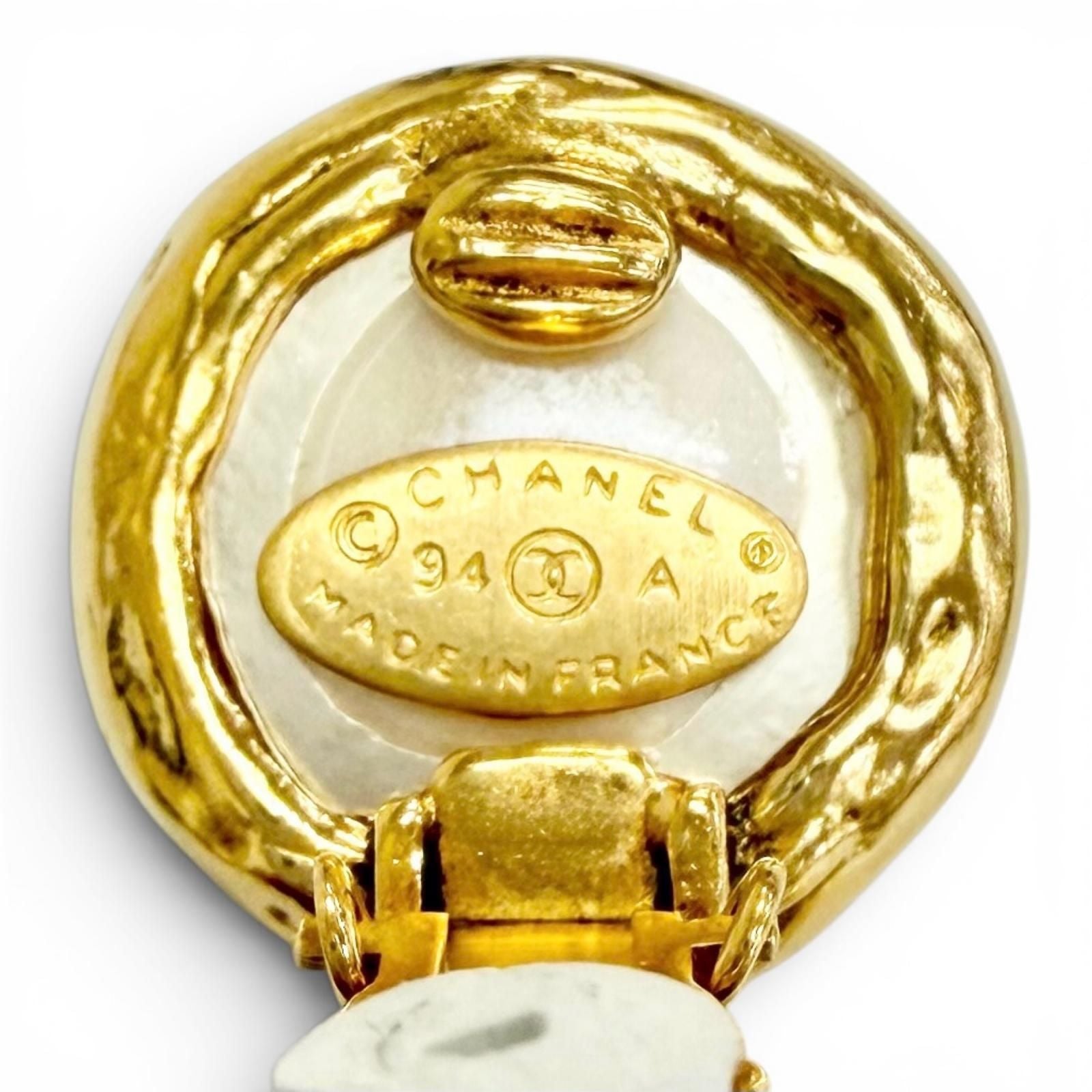 Chanel Vintage CC Logo Faux Pearl Swing Earrings Gold — view 5