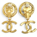Chanel Vintage CC Logo Faux Pearl Swing Earrings Gold — view 3